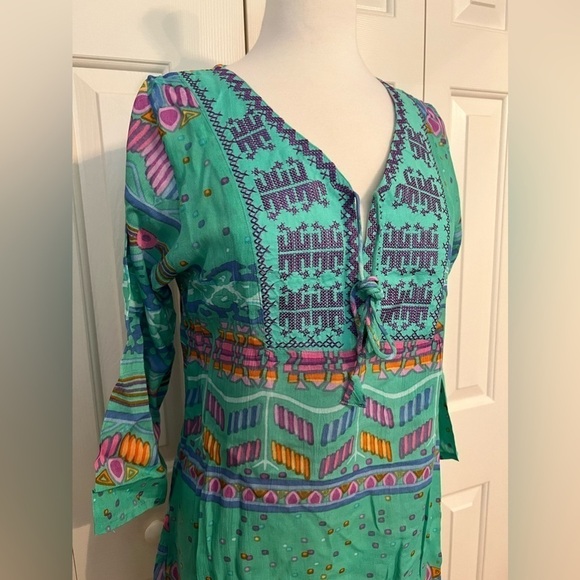 NWT Sakkas Carina Tie Front 3/4Sleeve Tunic with Cross Stitch Embroidey - Picture 7 of 11